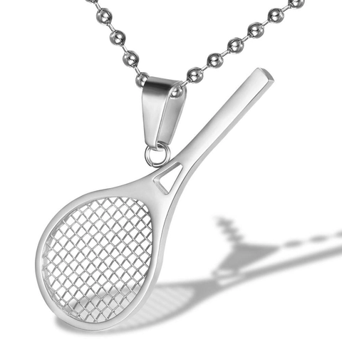 Stainless Steel Tennis Racket Pendant Necklace For Men Women Sporty Fitness Gym Jewelry Polished Hollow Ball Chain Necklace