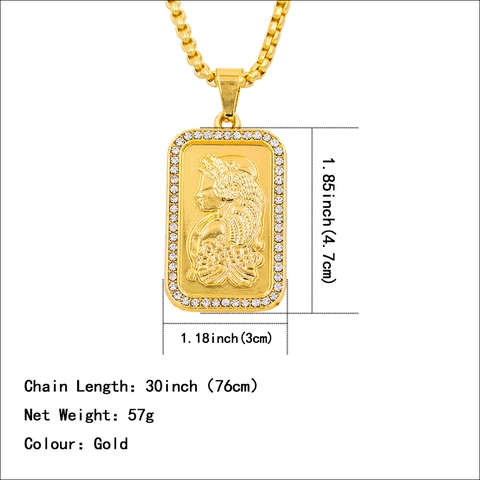 Collana Con Pendente Rettangolare Lega Strass Iced Out Ritratto Rilievo Hip Hop Streetwear Catena Lunga Per Uomini