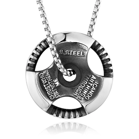Collar Con Colgante De Disco De Pesas De Haltera Acero Inoxidable Fitness Gimnasio Joyería Con Versículo Bíblico Hombres Mujeres