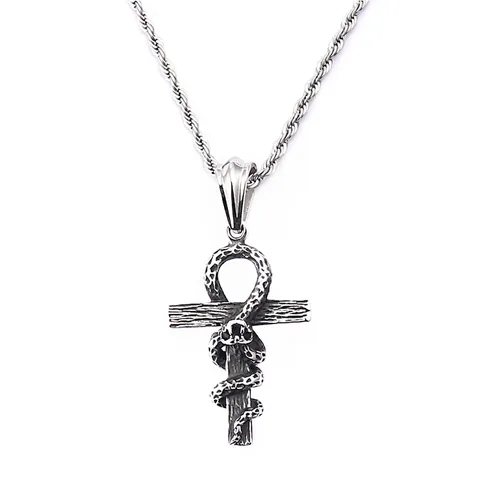 Collana Con Ciondolo A Croce Ankh Serpente Gotico Acciaio Inossidabile 316L Gioielli Punk Rock Vintage Per Uomini