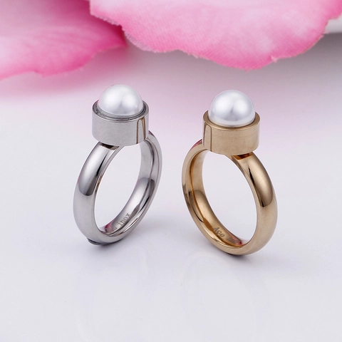Anillo Minimalista De Acero Inoxidable Con Perla De Agua Dulce Joyería Geométrica De Moda Para Mujer Accesorio Elegante