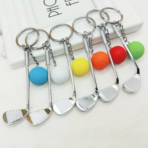 Creative Golf Keychain Zinc Alloy Metal Mini Club And Plastic Ball Sporty Bag Pendant For Sports Fan Gift Accessory