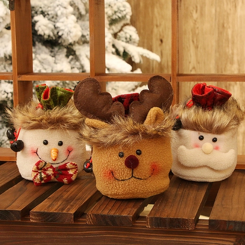Bolsas De Regalo Dulces De Navidad Felpa Piel Sintética Cordón Papá Noel Muñeco De Nieve Reno Decoración Fiesta Árbol