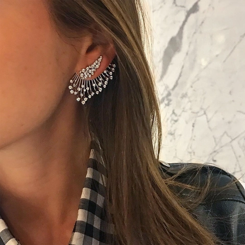 Orecchini a Bottone Ear Cuff in Lega Asimmetrica con Strass per Donna Gioielli per Orecchini a Forma di Ala di Ventaglio