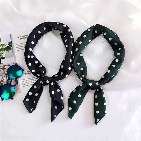 Polka Dot Print Square Scarf Polyester Satin Like Satin Feel Neck Kerchief Retro French Style Women Accessory