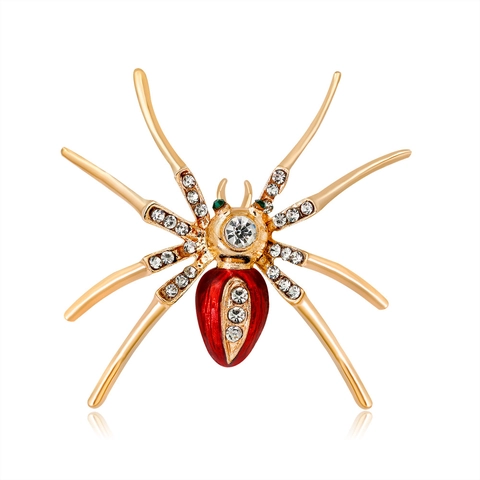 Spider Brooch For Women Alloy Rhinestone Enamel Sparkling Insect Shape Gold Plated Fashion Jewelry Accessory