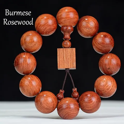 Burmese Rosewood Beaded Bracelet Buddhist Prayer Wooden Meditation Mala Ethnic Retro Jewelry For Men