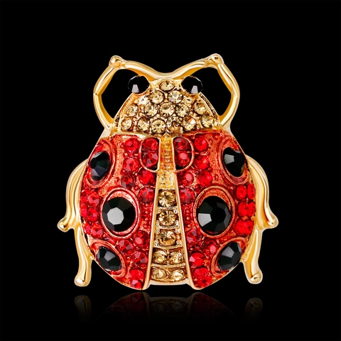 Spilla Coccinella Lega Rhinestone Insetto Gioielli Di Moda Accessori Per Donne Elegante Rosso Nero Spilla Scintillante