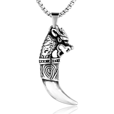 Collana Con Ciondolo A Dente Di Lupo In Acciaio Inossidabile Testa Di Drago Vintage Punk Hip Hop Stile Biker Gioielli Da Uomo