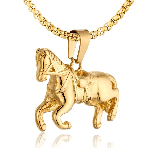 Polished Stainless Steel Running Horse Pendant Necklace For Women Men Minimalist Animal Design Jewelry Gold Silver Color