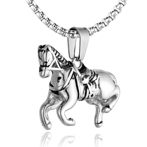 Polished Stainless Steel Running Horse Pendant Necklace For Women Men Minimalist Animal Design Jewelry Gold Silver Color