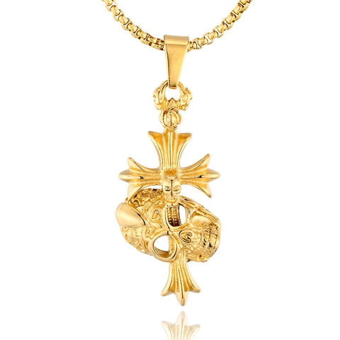 Collana con Pendente a Croce e Teschio in Acciaio al Titanio Vintage per Uomo Stile Gothic Punk Rock Ciondolo in Metallo