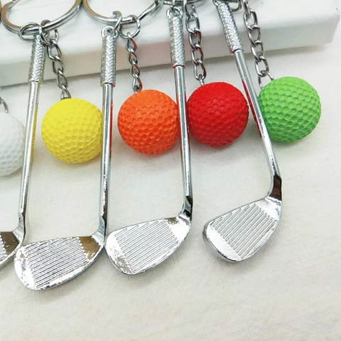 Creative Golf Keychain Zinc Alloy Metal Mini Club And Plastic Ball Sporty Bag Pendant For Sports Fan Gift Accessory