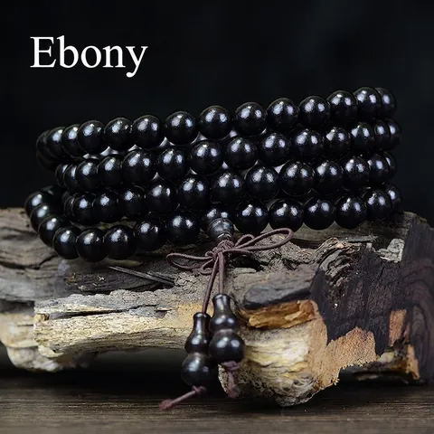 Ebenholz Buddhistische Gebetsperlen Mehrlagiges Armband Halskette Zen Meditation Ethno Stil Polierte Perlen Handgefertigter Knoten Anhänger