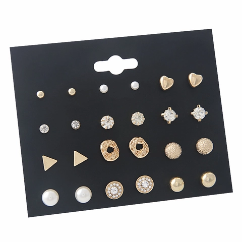 Pendientes Geométricos Corazón Perla Artificial Strass Estilo Coreano Joyería Metal Versátil Con Poste De Acero Para Mujeres