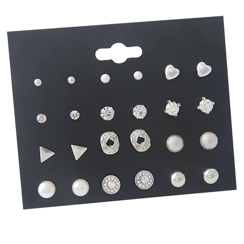 Pendientes Geométricos Corazón Perla Artificial Strass Estilo Coreano Joyería Metal Versátil Con Poste De Acero Para Mujeres