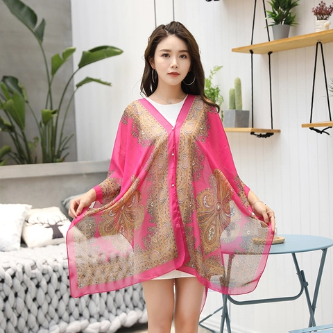 Women Chiffon Sun Protection Shawl Cardigan Paisley Print Long Sleeve Loose Wrap For Beach Driving Cycling Outdoor Summer