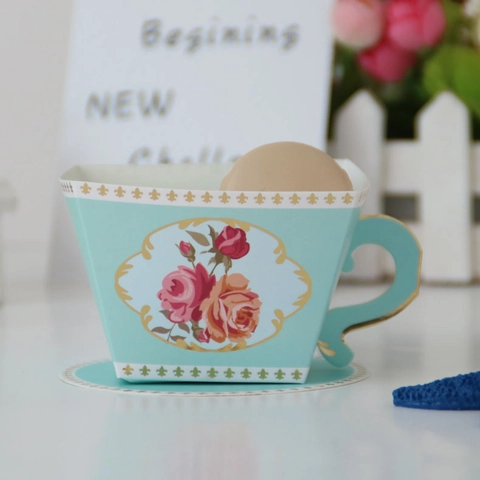 Vintage Rose Floral Tea Cup Shaped Paper Gift Boxes DIY Candy Favor Packaging For Wedding Party European Style