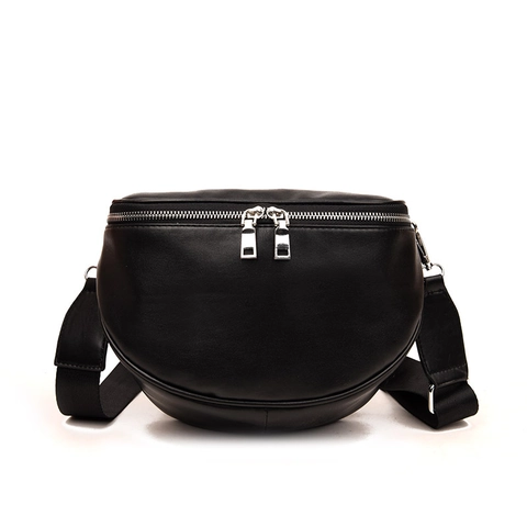 Minimalist PU Leather Crescent Waist Bag For Men Women Solid Color Adjustable Wide Strap Chest Bag Fashion Outdoor Crossbody Bag