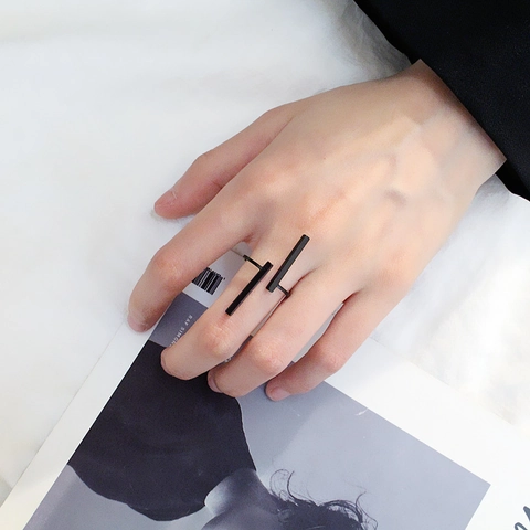 Minimalist Geometric Parallel Double Bar Open Ring For Women Adjustable Fashion Jewelry Metal Electroplated Finger Ring