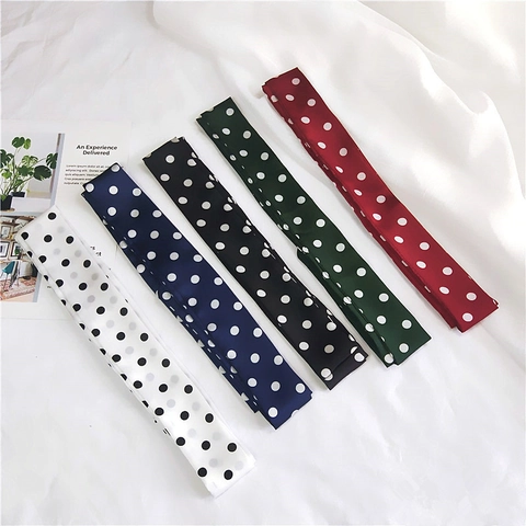 Damen Mode Polka Dot Gestreift Satin Polyester Skinny Schal Retro Lange Schmale Krawatte Haarband Hüftgurt Stirnband Schal