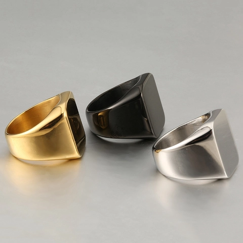 Chevalière Carrée En Acier Titane Surface Lisse Polie Style Industriel Minimaliste Bijoux Pour Hommes