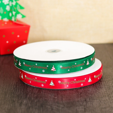 Christmas Ribbons Merry Christmas Printed Satin Grosgrain Ribbons For Gift Wrapping Holiday Party Decoration DIY Crafts