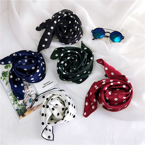 Polka Dot Print Square Scarf Polyester Satin Like Satin Feel Neck Kerchief Retro French Style Women Accessory
