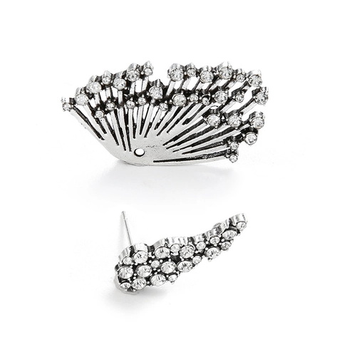 Orecchini a Bottone Ear Cuff in Lega Asimmetrica con Strass per Donna Gioielli per Orecchini a Forma di Ala di Ventaglio
