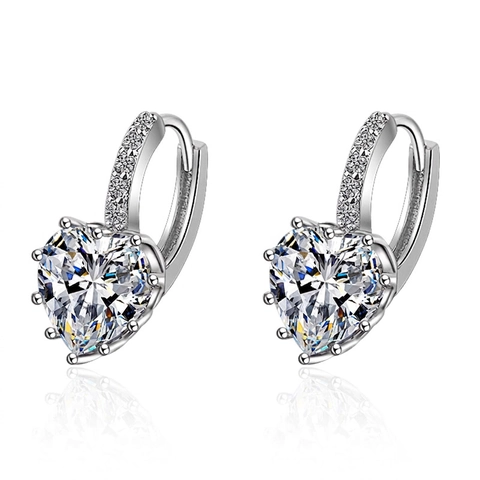 Heart Shaped Zircon Hoop Earrings Copper Silver Plated Elegant Fashion Jewelry Women