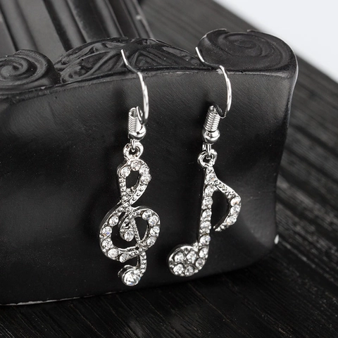 Asymmetrical Music Note Alloy Rhinestone Dangle Earrings For Women Teen Girls Shiny Treble Clef Quaver Jewelry Gift