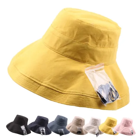 Chapeau De Soleil Femme À Bord Large Coton Lin Protection UV Pliable Respirant Bob Avec Corde Coupe Vent