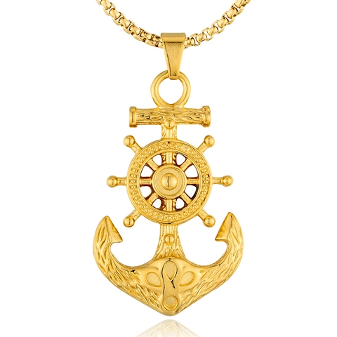Vintage Titanium Steel Anchor Pendant Necklace Retro Nautical Helm Medallion Jewelry For Men Cool Punk Pirate Style Neckpiece