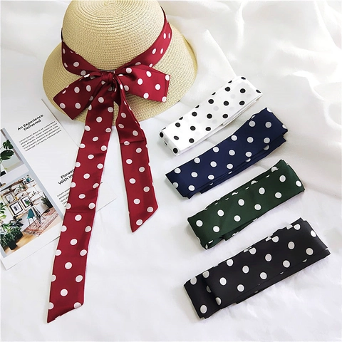 Damen Mode Polka Dot Gestreift Satin Polyester Skinny Schal Retro Lange Schmale Krawatte Haarband Hüftgurt Stirnband Schal