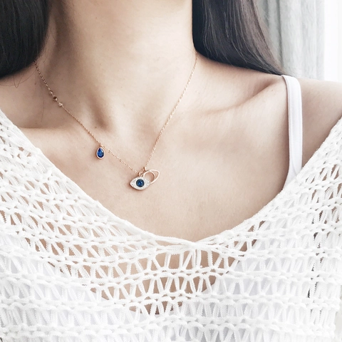 Collana Con Ciondolo Malocchio Acciaio Al Titanio Placcato Oro Rosa Zirconia Blu Bianco Gioielli Per Donna