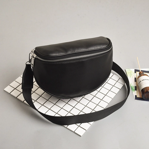 Minimalist PU Leather Crescent Waist Bag For Men Women Solid Color Adjustable Wide Strap Chest Bag Fashion Outdoor Crossbody Bag