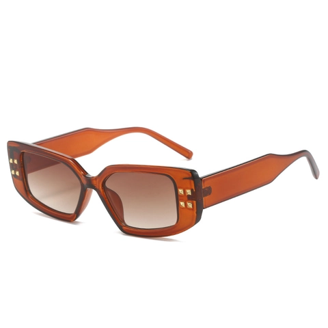 Retro Rectangle Sunglasses For Women Men PC Frame UV400 Protection Vintage Square Eyewear With Metal Studs Decoration