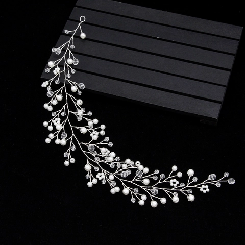 Bridal Hair Vine Headband Copper Wire Artificial Pearls Crystals Handmade Flexible Branch Design Elegant Wedding Headpiece For Women