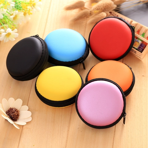 Round EVA Hard Shell Mini Coin Purse Portable Earphone Storage Bag Zipper Closure Colorful Small Wallet Handbags