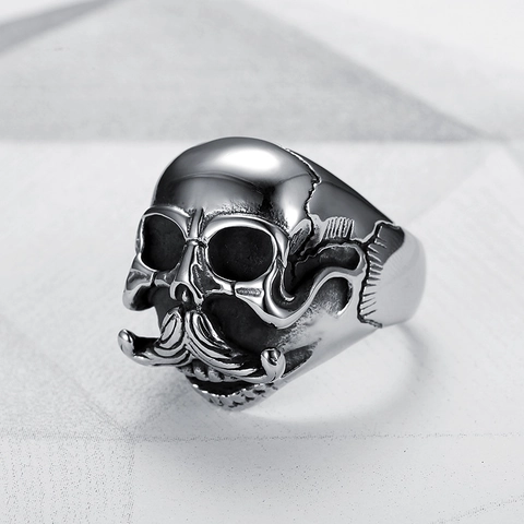 Mustache Skull Head Ring 316 Stainless Steel Retro Biker Gothic Punk Style Jewelry For Men Vintage Jewelry