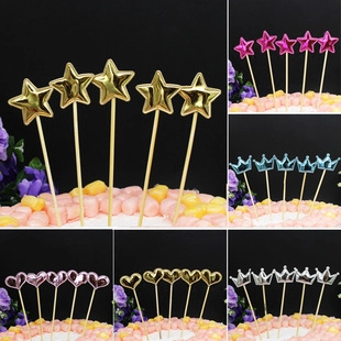 Juego de Adornos para Tarta de Cuero PU Brillante Estrella Corazón Corona Con Palitos de Madera Brillante Metálico Decoración de Postre Fiesta Cumpleaños