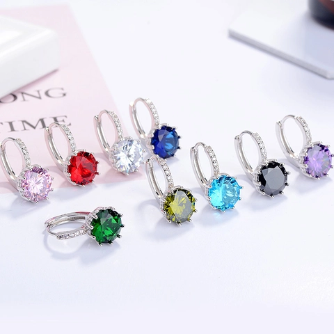 Orecchini A Cerchio Tondi Zircone Rame Placcato Argento Con Zirconia Cubica Scintillante Gioielli Moda Donna