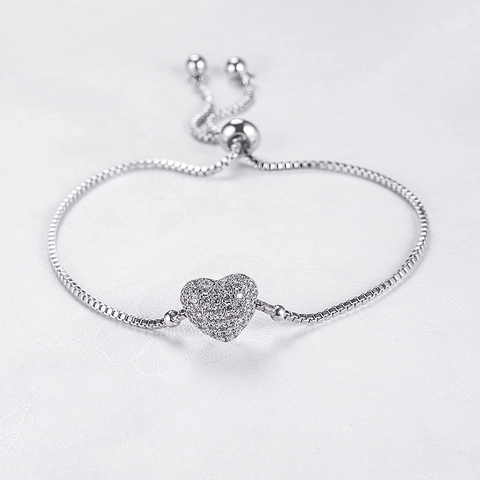 Bracelet À Charme Cœur Pour Femmes Alliage Plaqué Or 18K AAA Zircon Pavé Boucle Coulissante Réglable Chaîne Box Bijoux Minimalistes