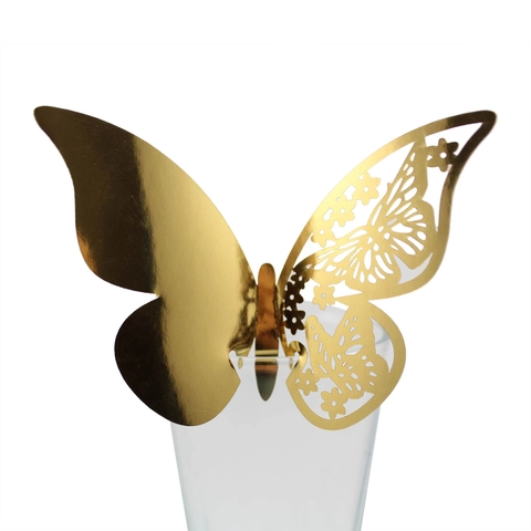 Elegante Laser Gesneden Vlinder Plaatskaarten Parelmoer Papier Opengewerkte Wijnglas Decoraties Voor Bruiloft Feest Banket Tafel