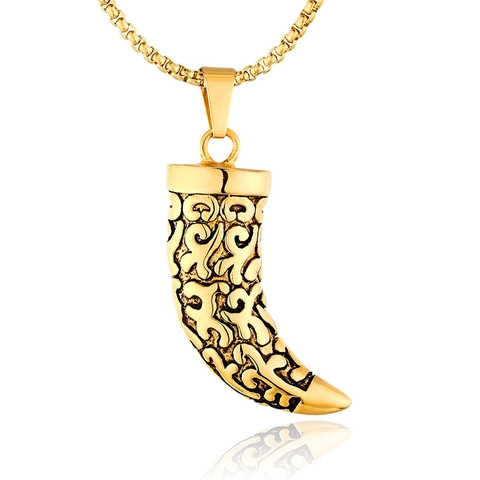 Colgante de Diente de Lobo de Acero Inoxidable Solo Sin Cadena Hombre Patrón Tribal Grabado Retro Punk Joyería