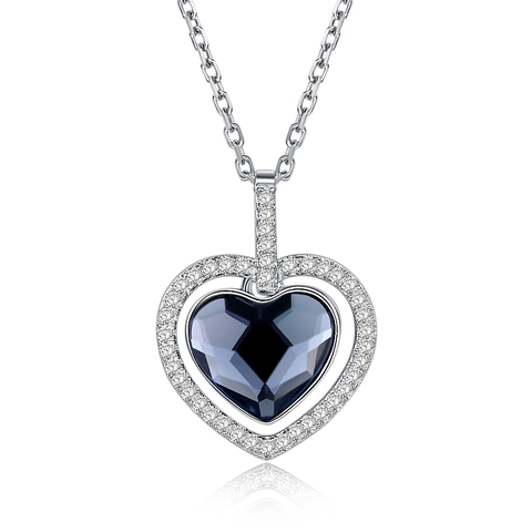 Heart Pendant Necklace With 925 Sterling Silver And Blue Crystal Sparkling Cubic Zirconia Fashion Jewelry For Women