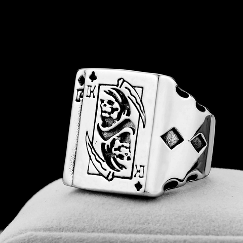 Anillo Sigillo Re Di Picche Tristo Mietitore Uomo Titanio Acciaio Inossidabile Punk Gothic Vintage Dadi Intagliato Gioielli
