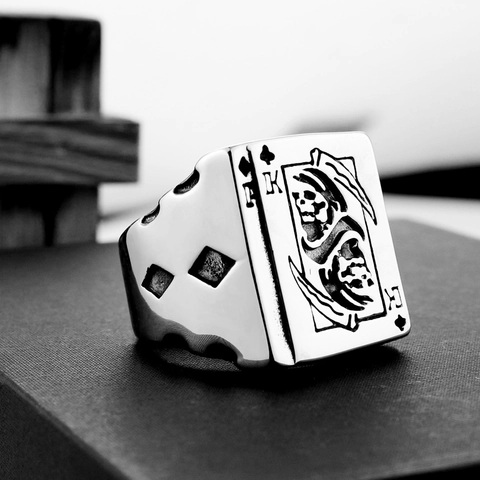 Anillo Sigillo Re Di Picche Tristo Mietitore Uomo Titanio Acciaio Inossidabile Punk Gothic Vintage Dadi Intagliato Gioielli