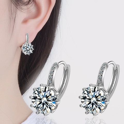 Orecchini A Cerchio Tondi Zircone Rame Placcato Argento Con Zirconia Cubica Scintillante Gioielli Moda Donna