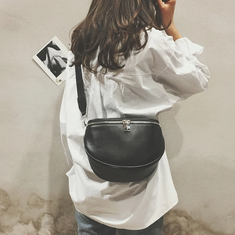Women Crossbody Bag PU Leather Half Moon Chest Bag Wide Adjustable Strap Solid Casual Simple Fashion Trendy